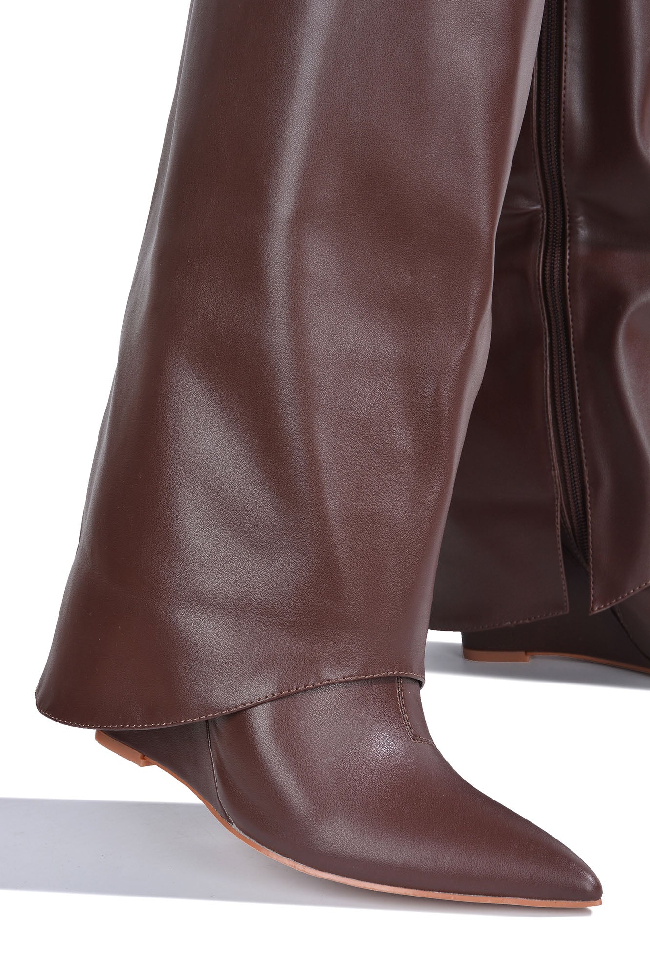 Valeri-3 Pointed Toe Fold Over Knee High Boots - Brown - Cape Robbin