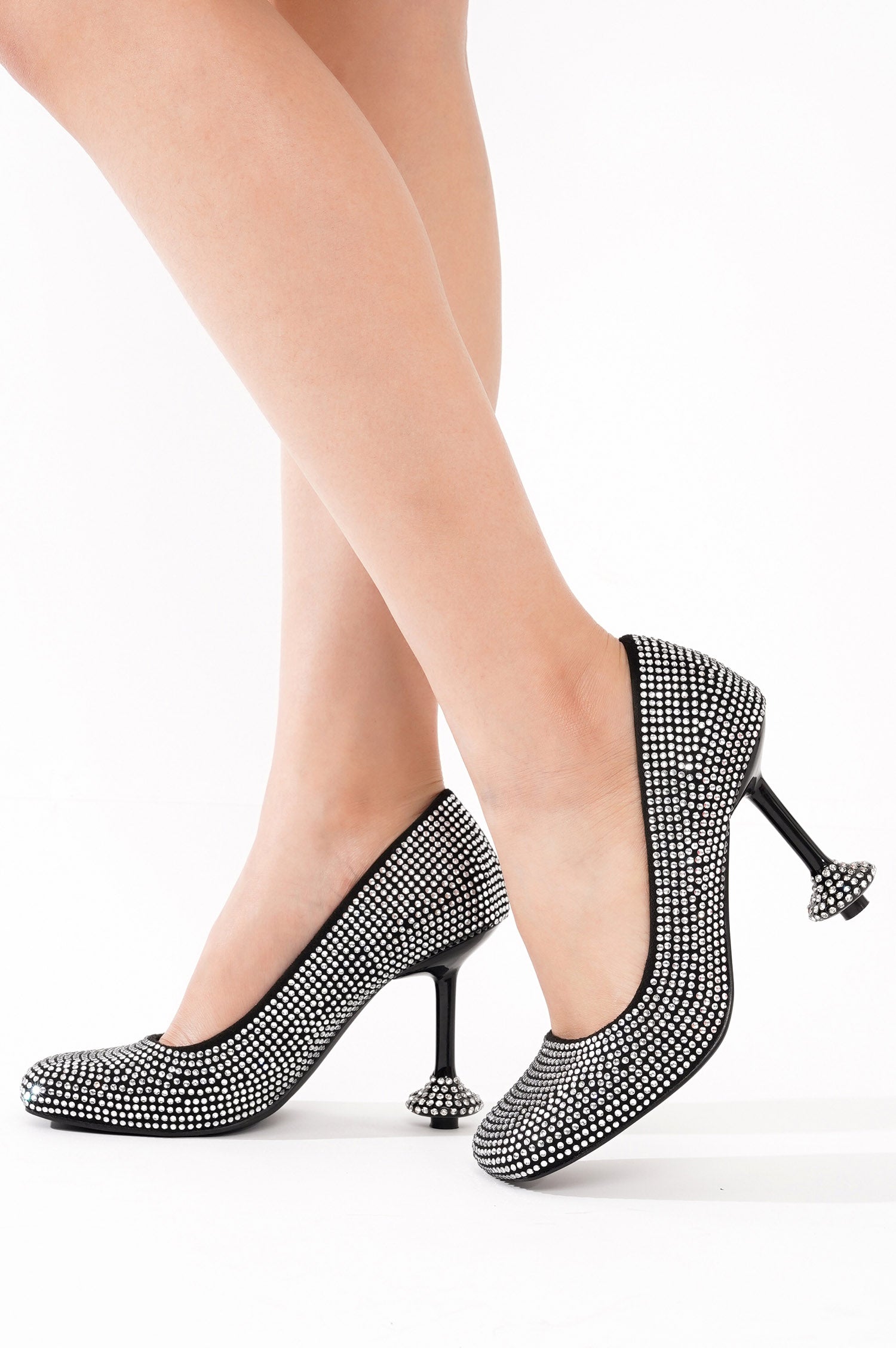 Valerye Rhinestone Embellished Sculptural Heel Pump - Black