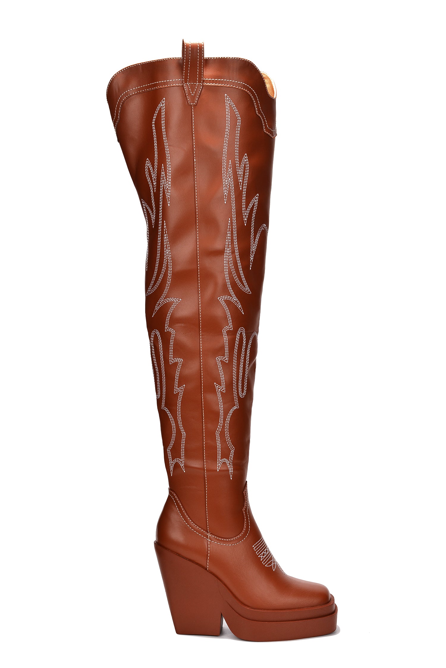 Vientiane Western Platform Knee-High Boot - Tan