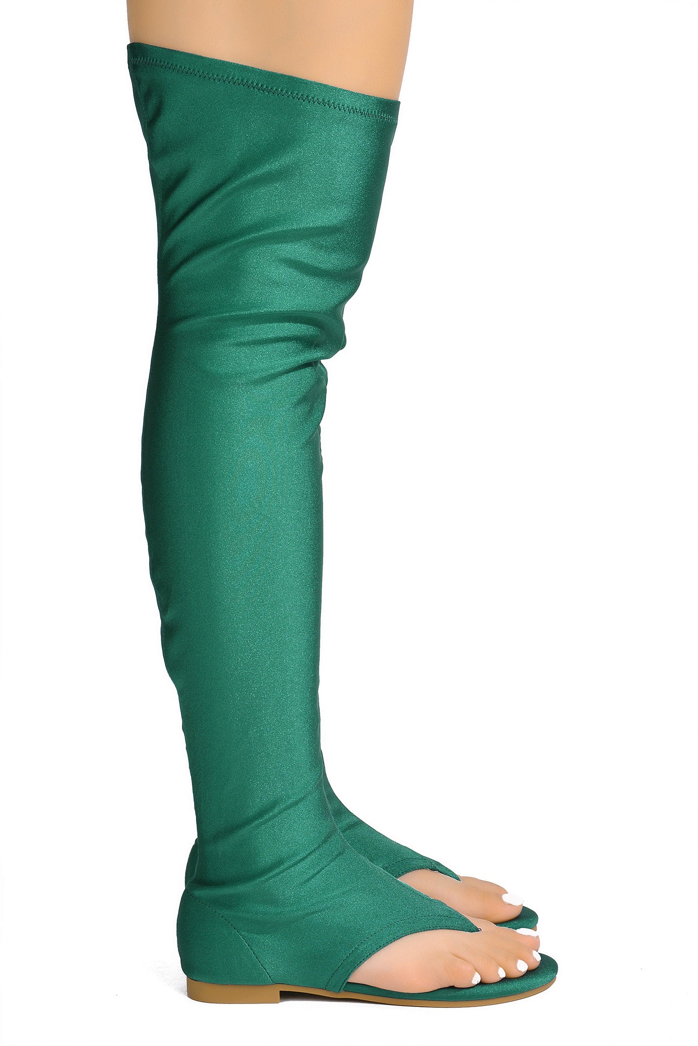 Vijaya Glossy Lycra Thigh High Sandals - Green