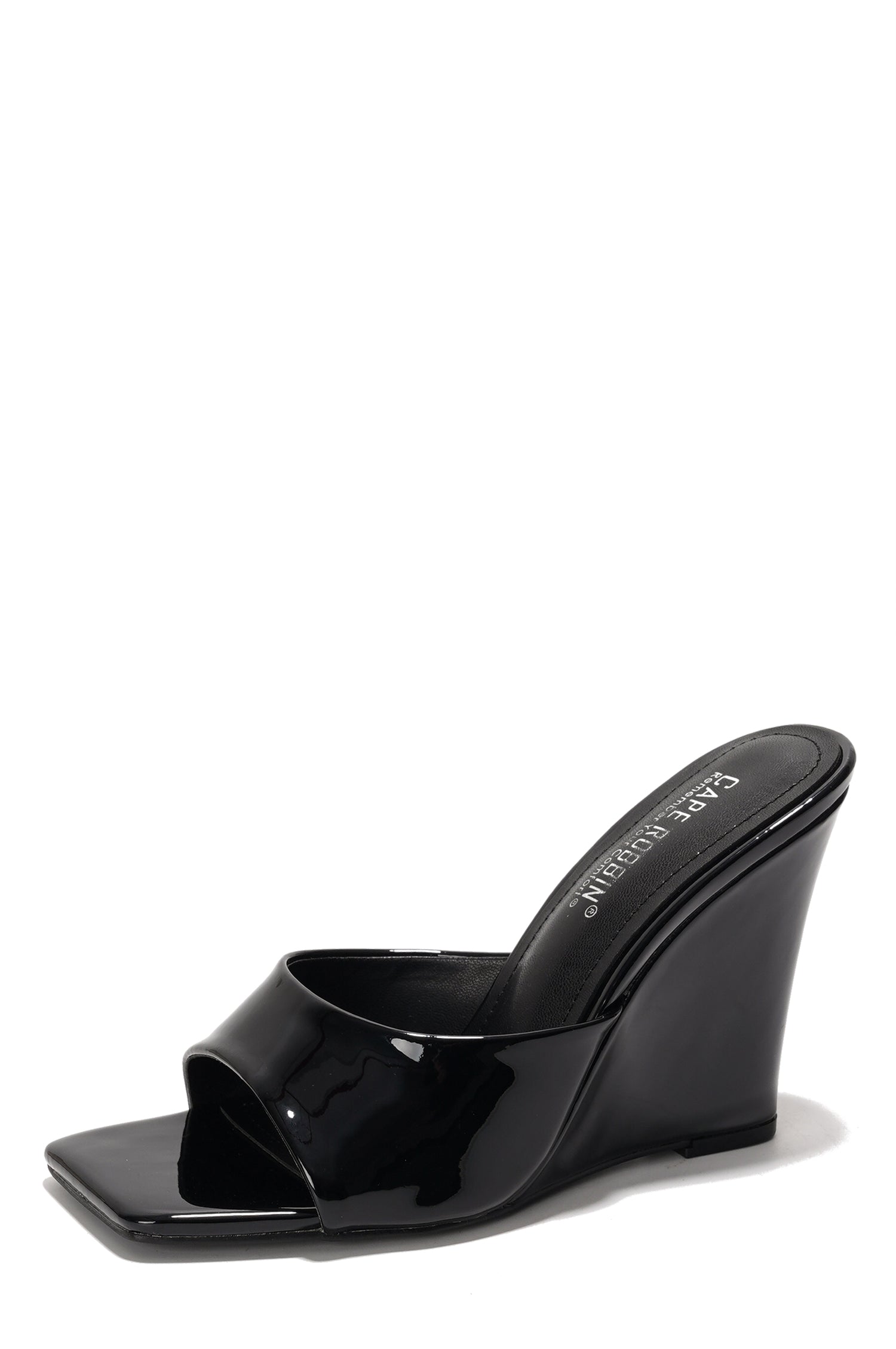 Willamina Metallic Wedge Heel Sandals - Square Toe Slip On Sandals - Black - Cape Robbin