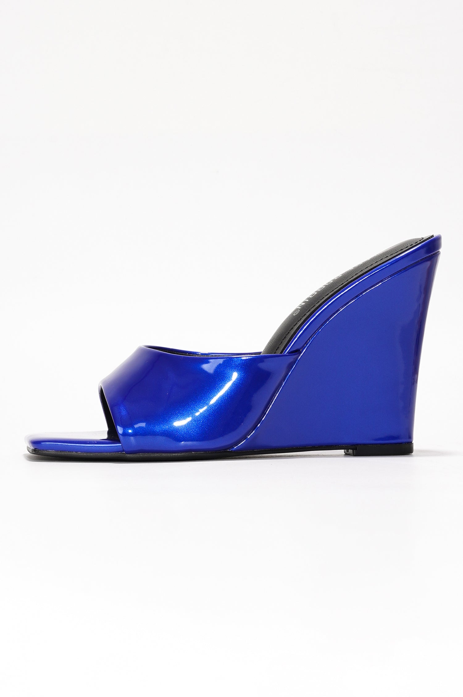 Willamina Metallic Wedge Heel Sandals - Square Toe Slip On Sandals - Blue - Cape Robbin