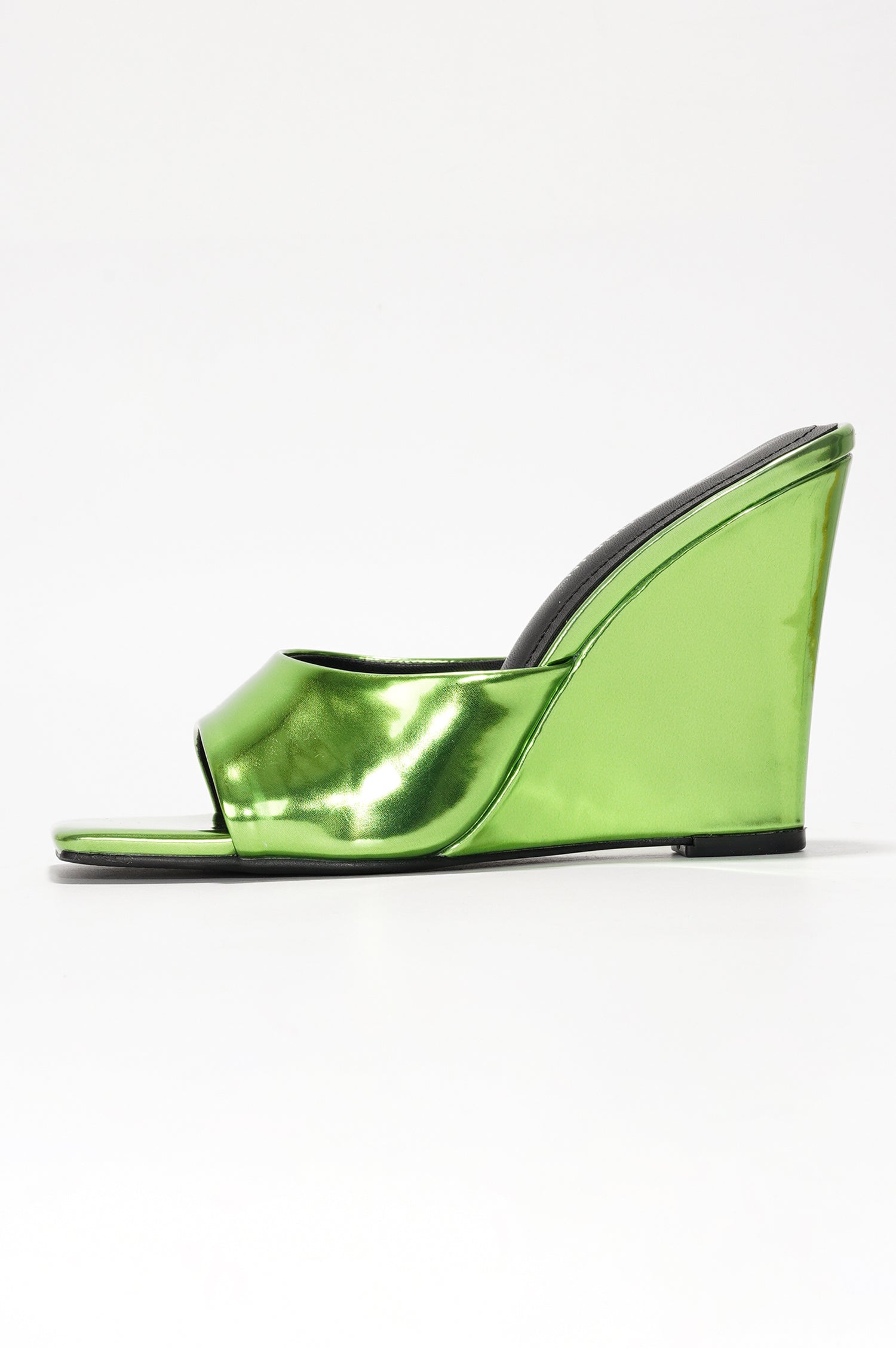 Willamina Metallic Wedge Heel Sandals - Square Toe Slip On Sandals - Green - Cape Robbin