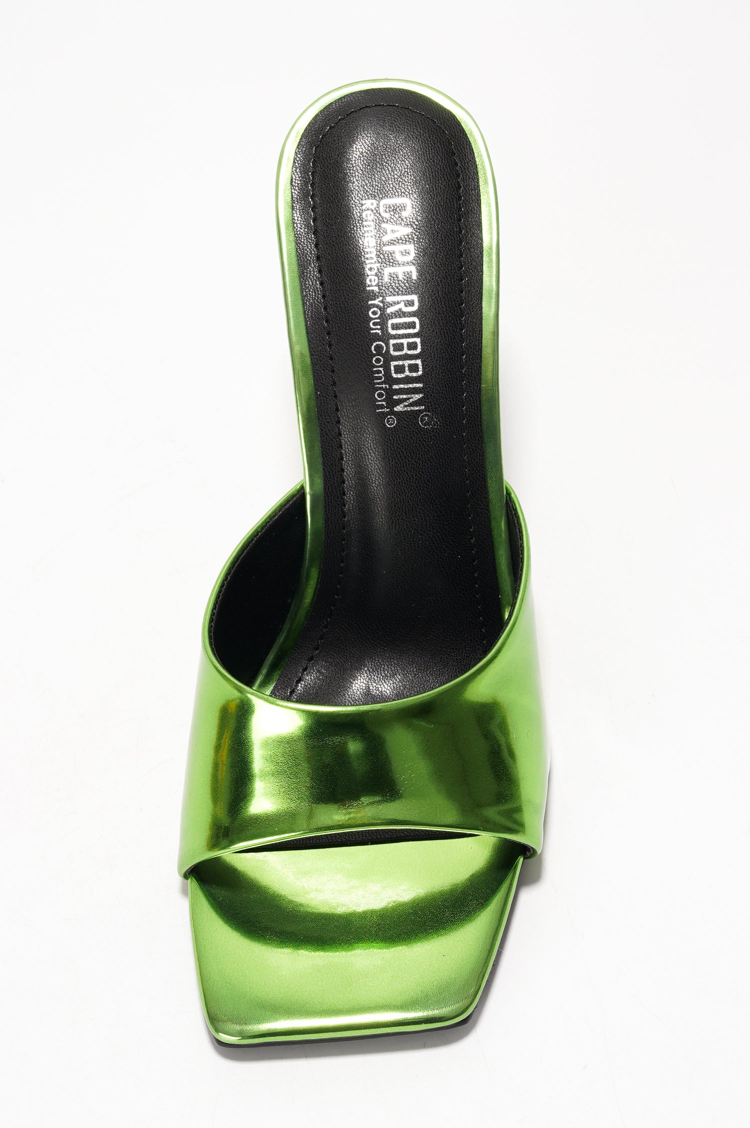 Willamina Metallic Wedge Heel Sandals - Square Toe Slip On Sandals - Green - Cape Robbin