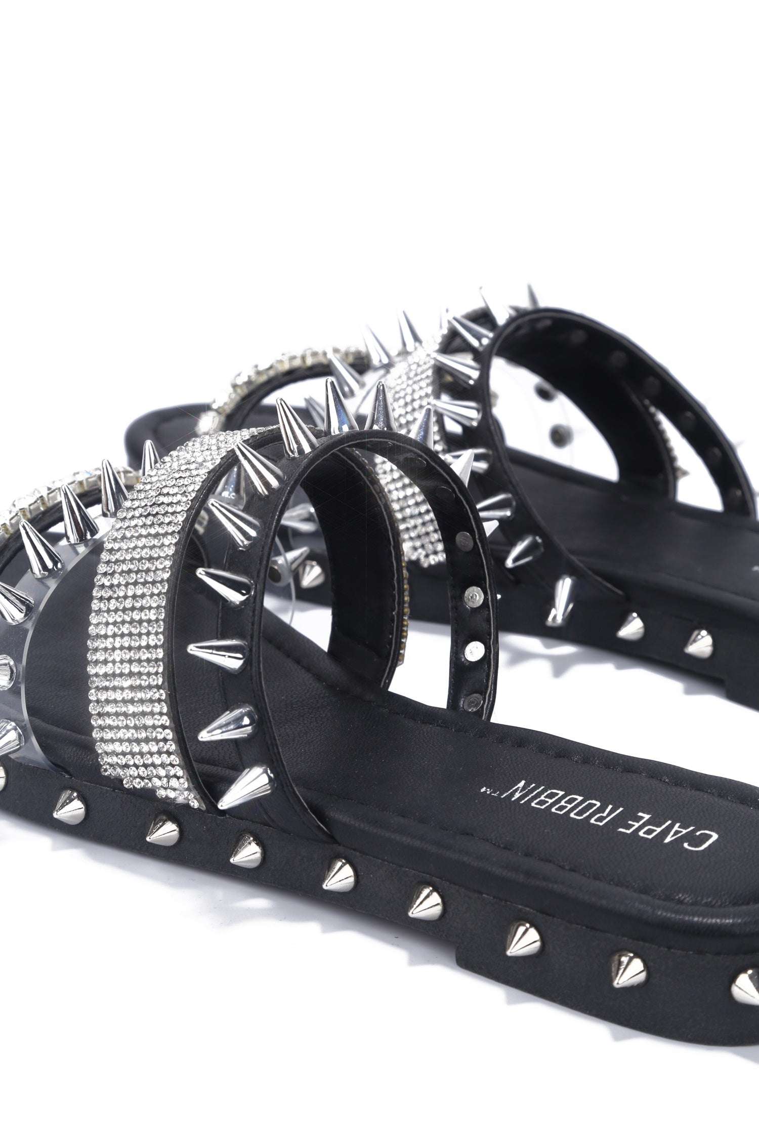 Xtreme Gold Spike Studded Slide Sandals - Open Toe Slip On Sandals - Black - Cape Robbin