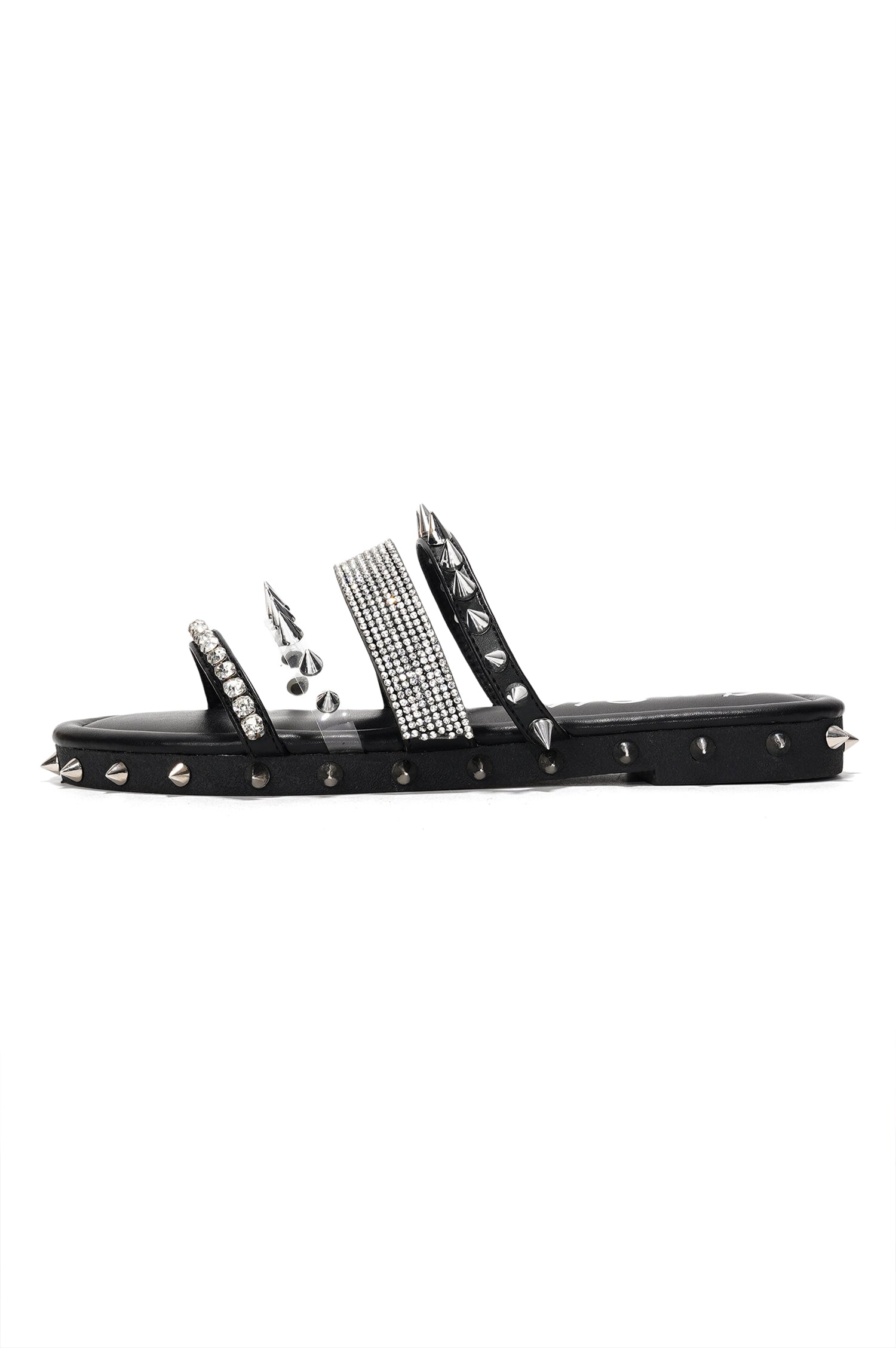 Xtreme Gold Spike Studded Slide Sandals - Open Toe Slip On Sandals - Black - Cape Robbin