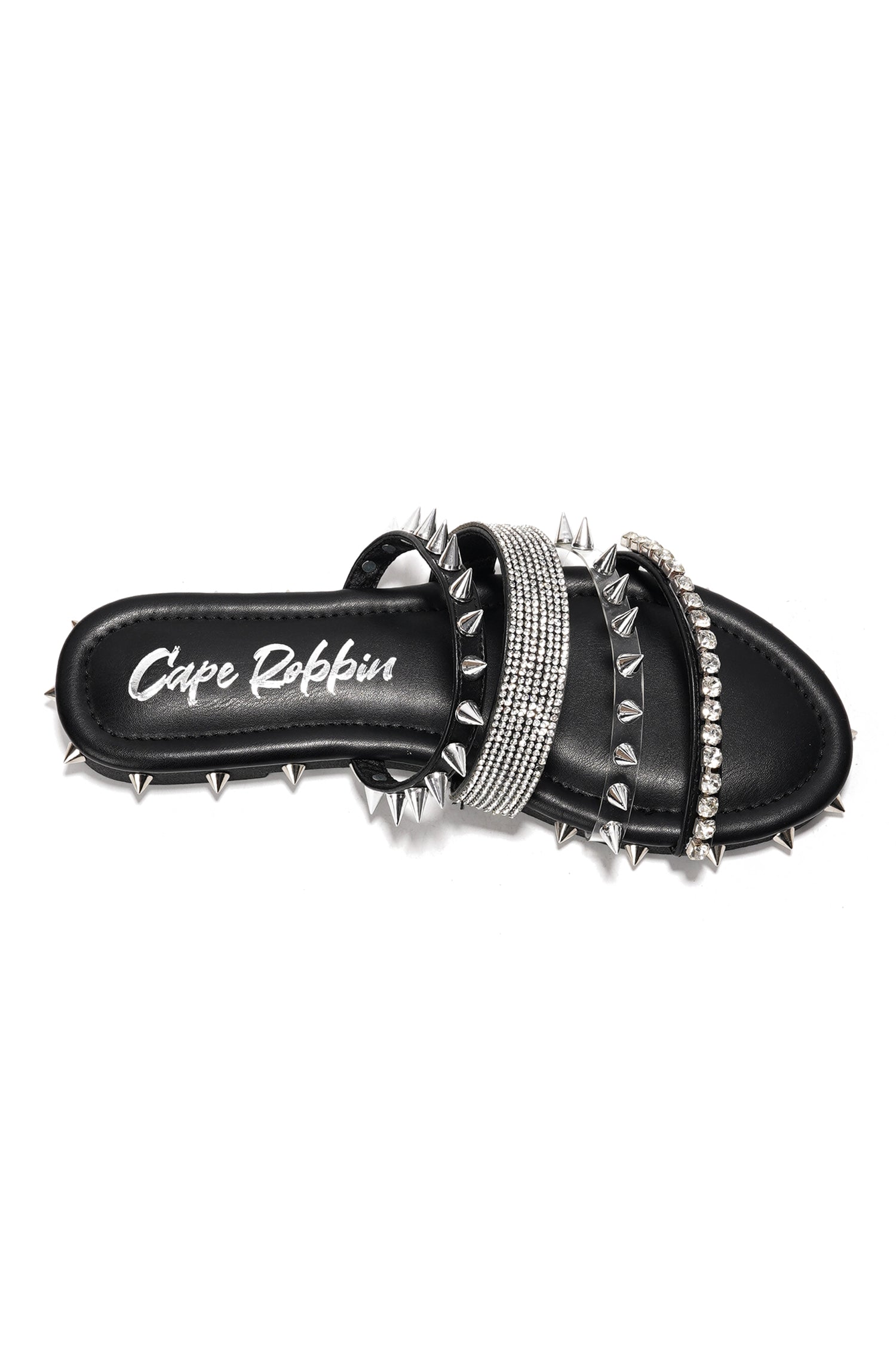 Xtreme Gold Spike Studded Slide Sandals - Open Toe Slip On Sandals - Black - Cape Robbin