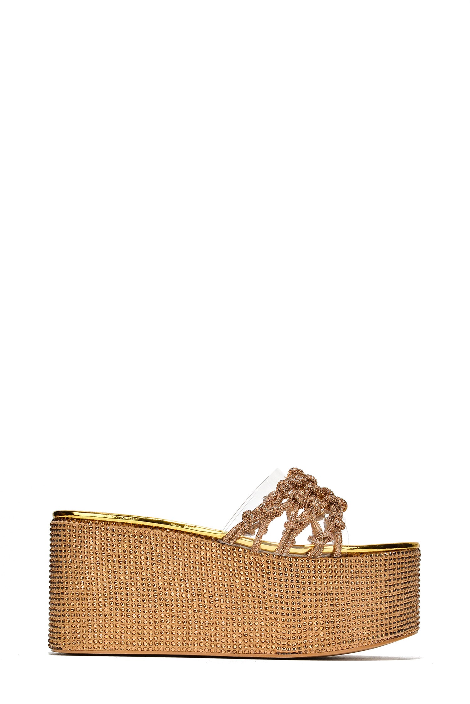 Yelena Round Toe Rhinestone Rope Platform - Gold