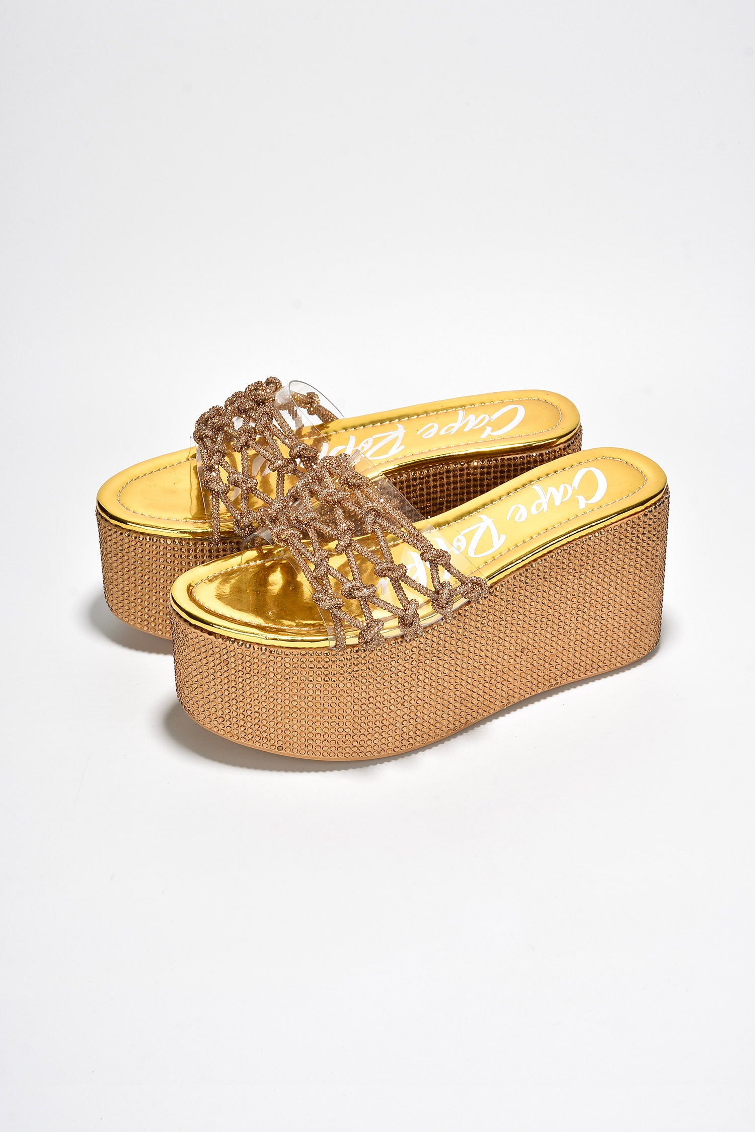 Yelena Round Toe Rhinestone Rope Platform - Gold