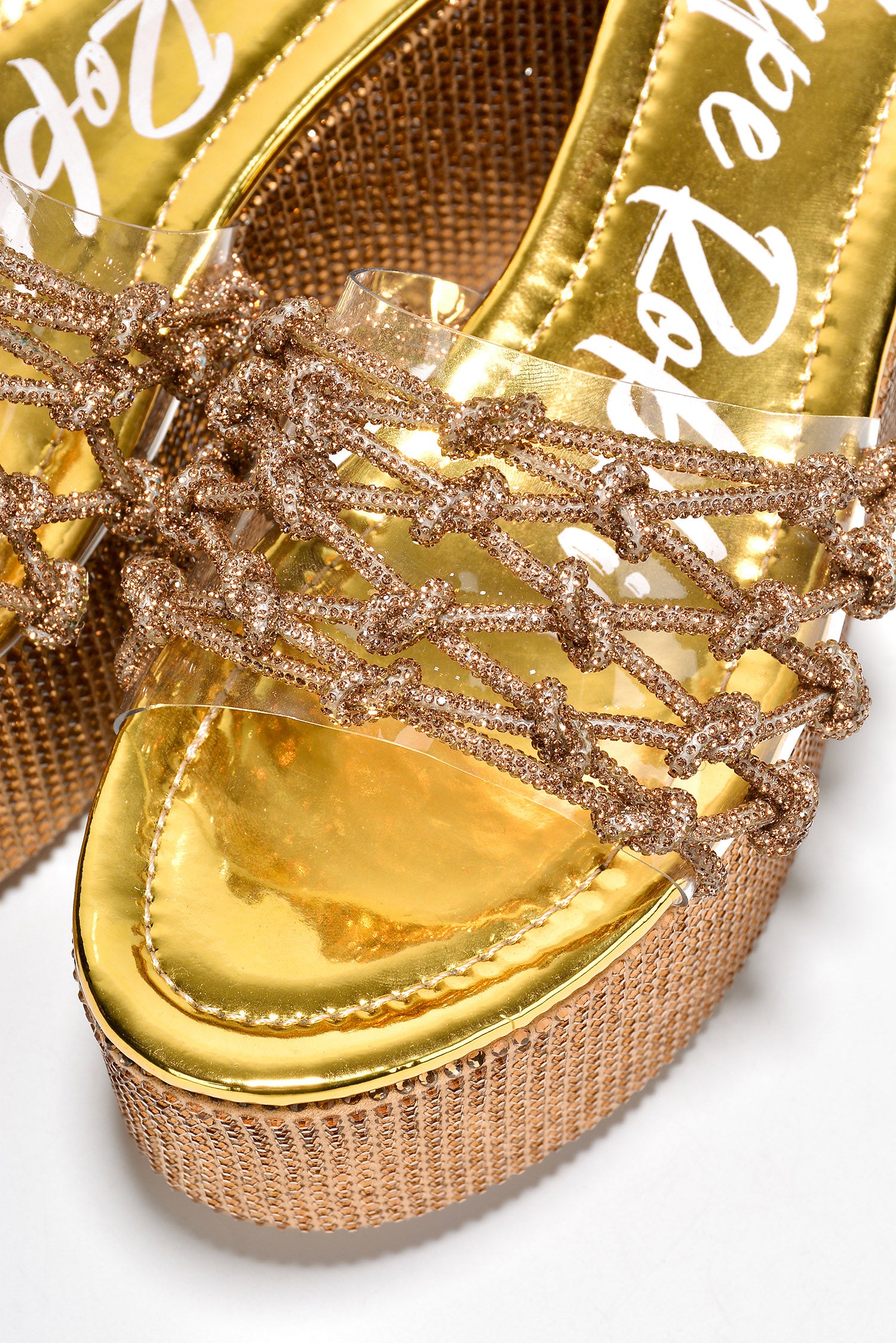 Yelena Round Toe Rhinestone Rope Platform - Gold
