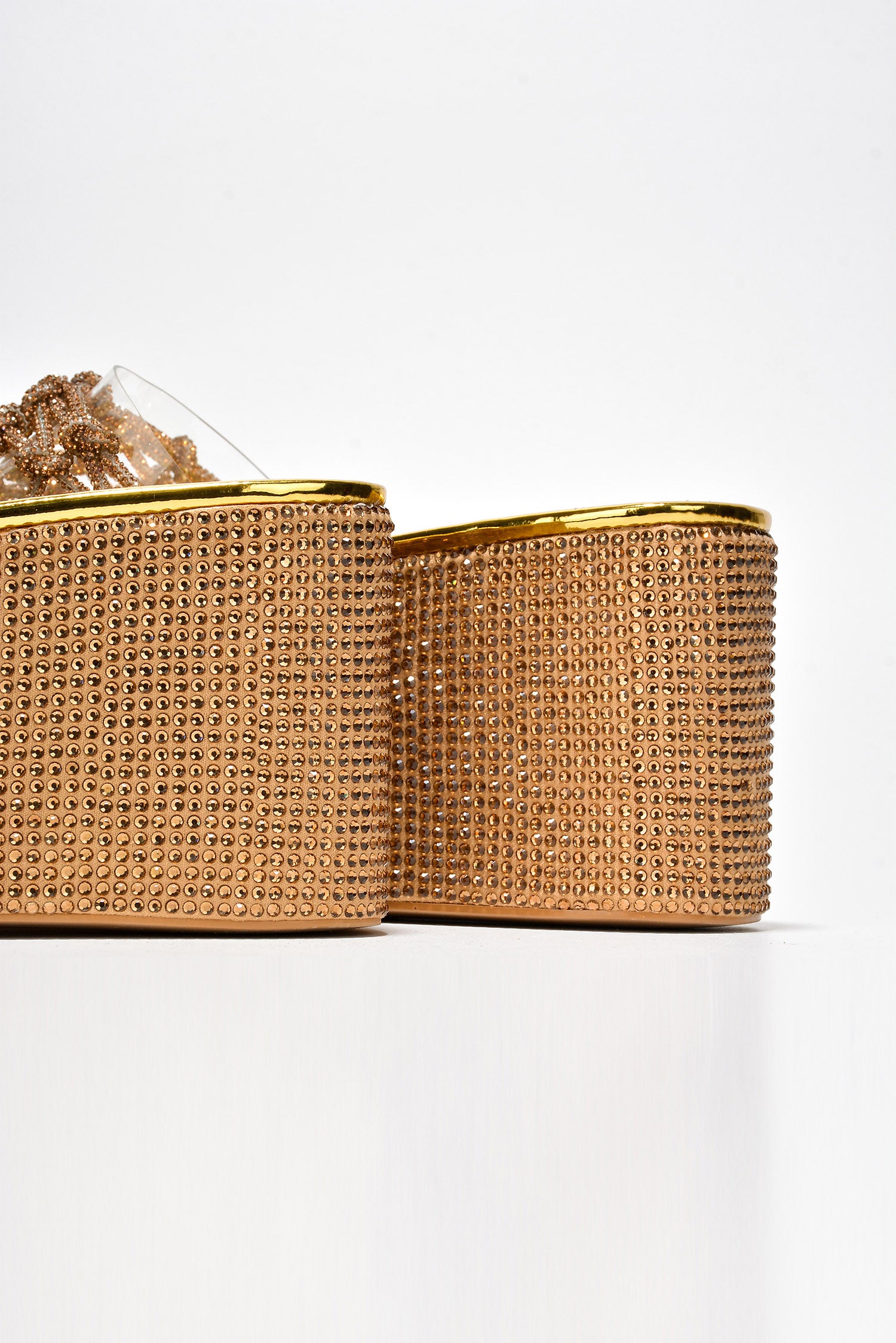 Yelena Round Toe Rhinestone Rope Platform - Gold