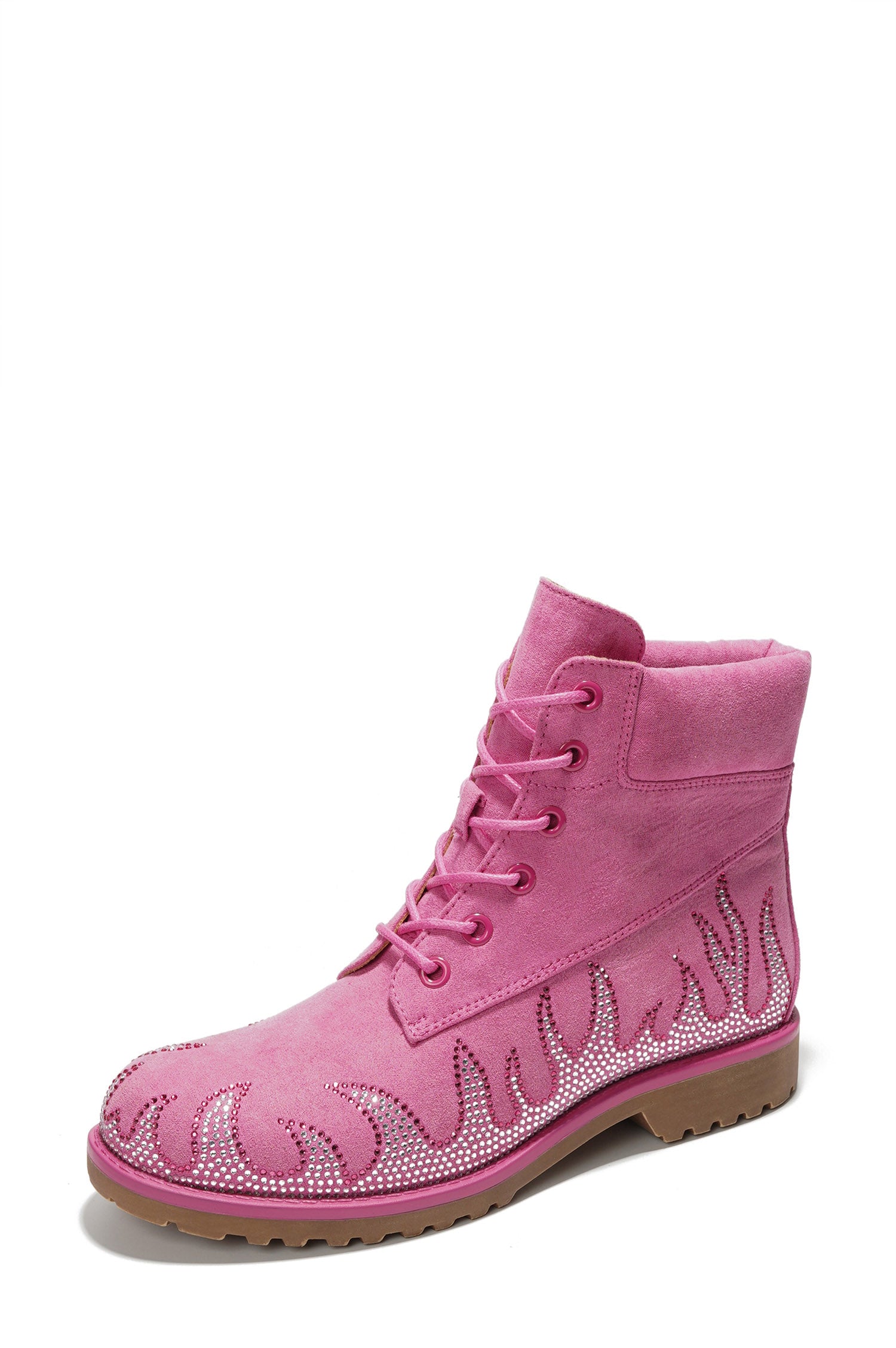 Zabrina Rhinestone Flam Lace-up Boots - Pink