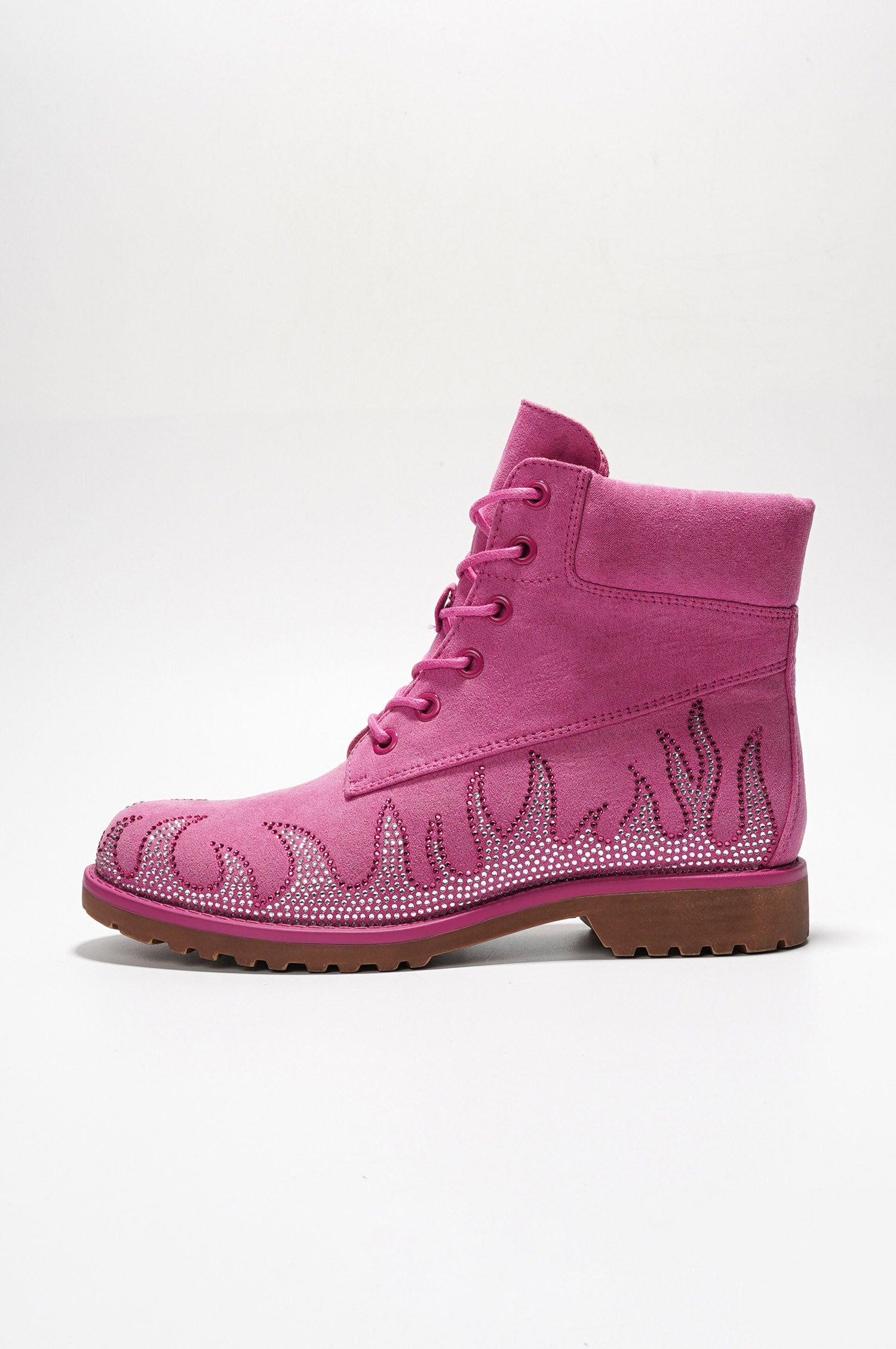 Zabrina Rhinestone Flam Lace-up Boots - Pink