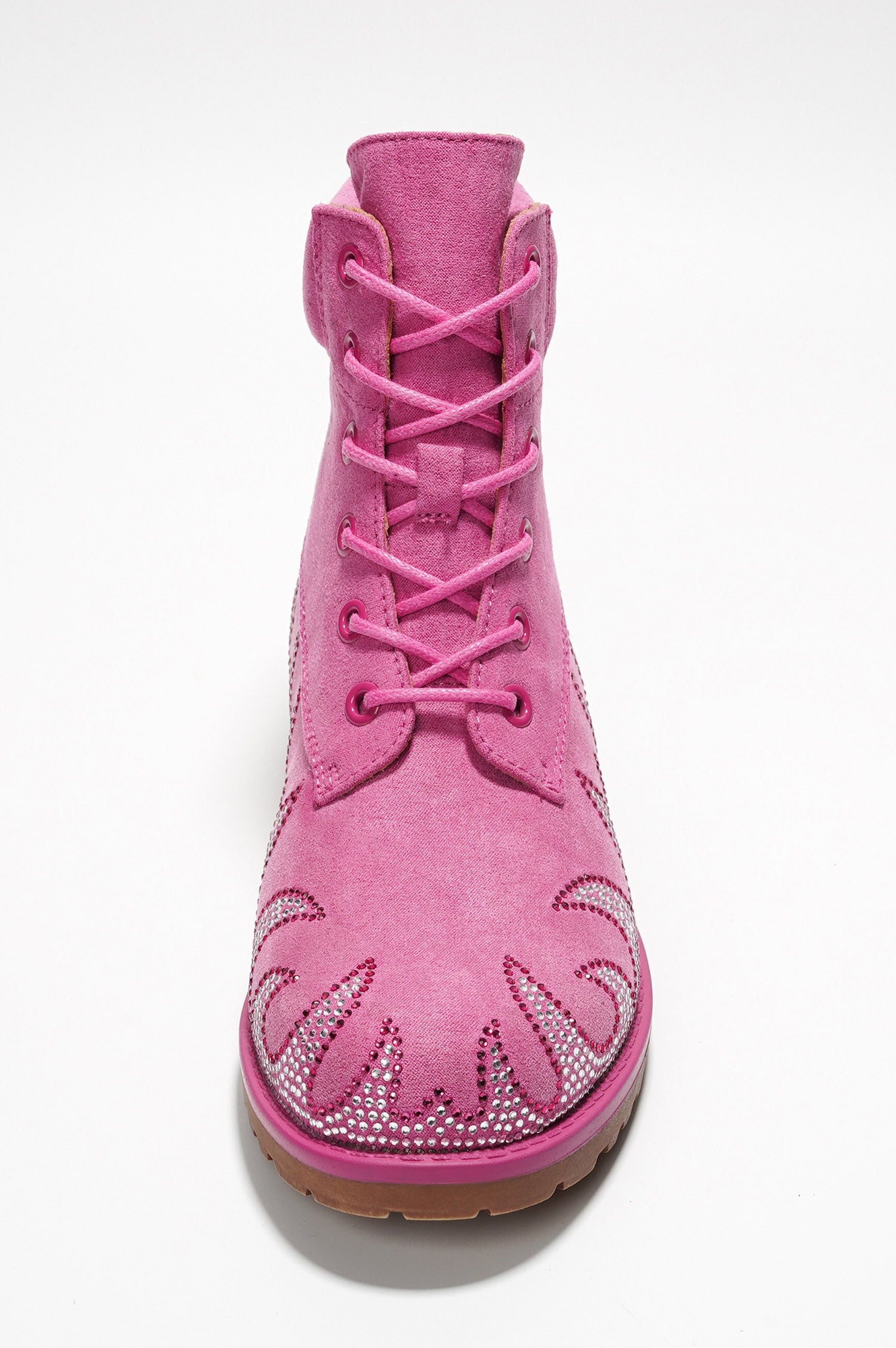 Zabrina Rhinestone Flam Lace-up Boots - Pink