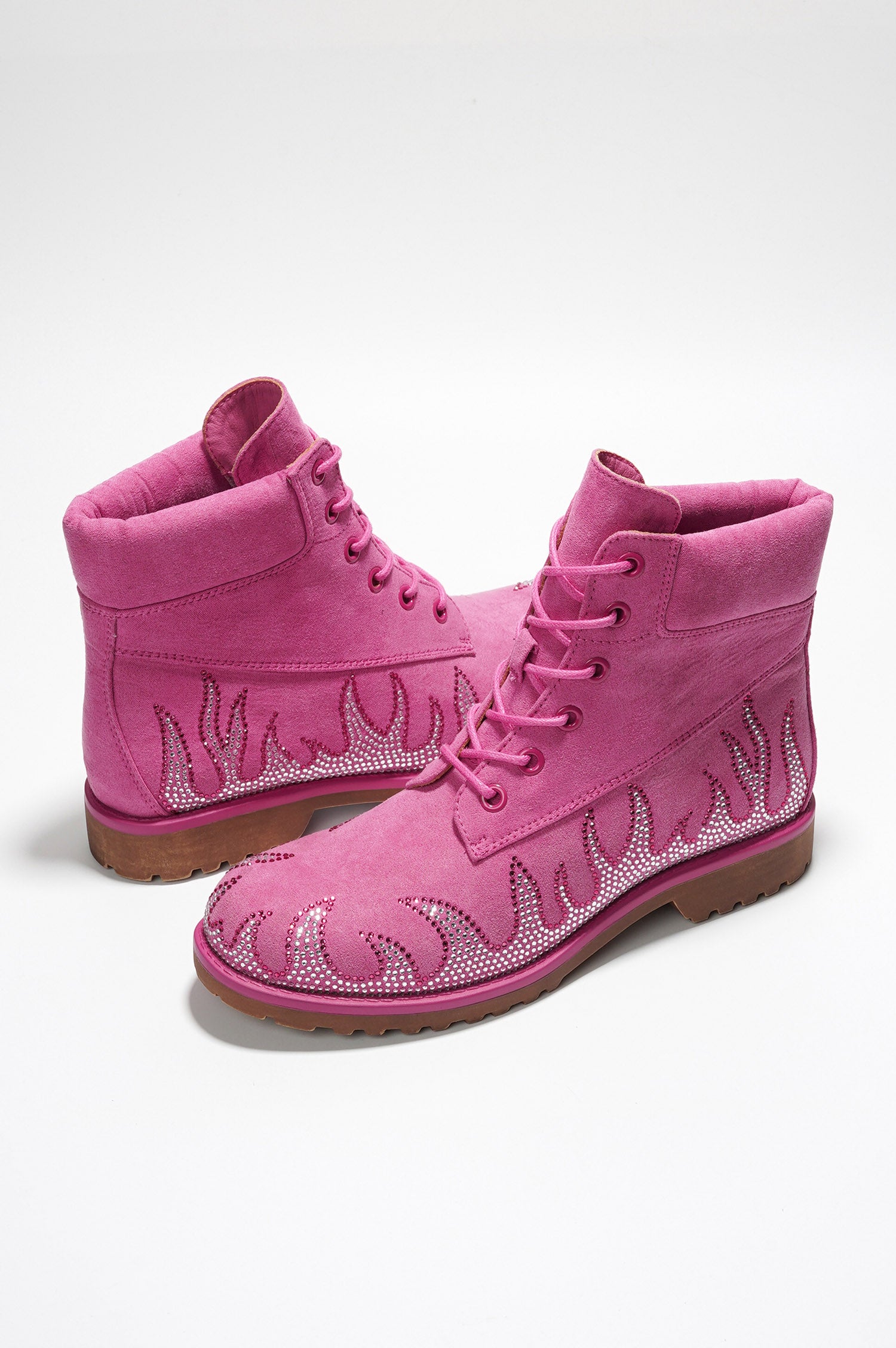 Zabrina Rhinestone Flam Lace-up Boots - Pink