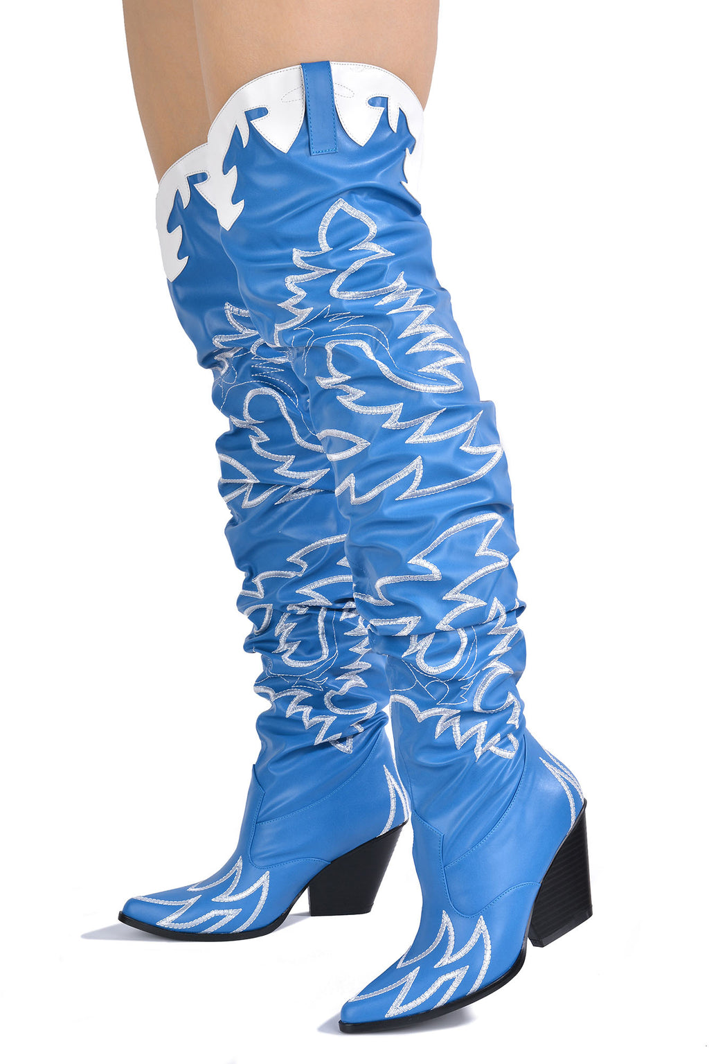 Blue thigh high cowboy clearance boots