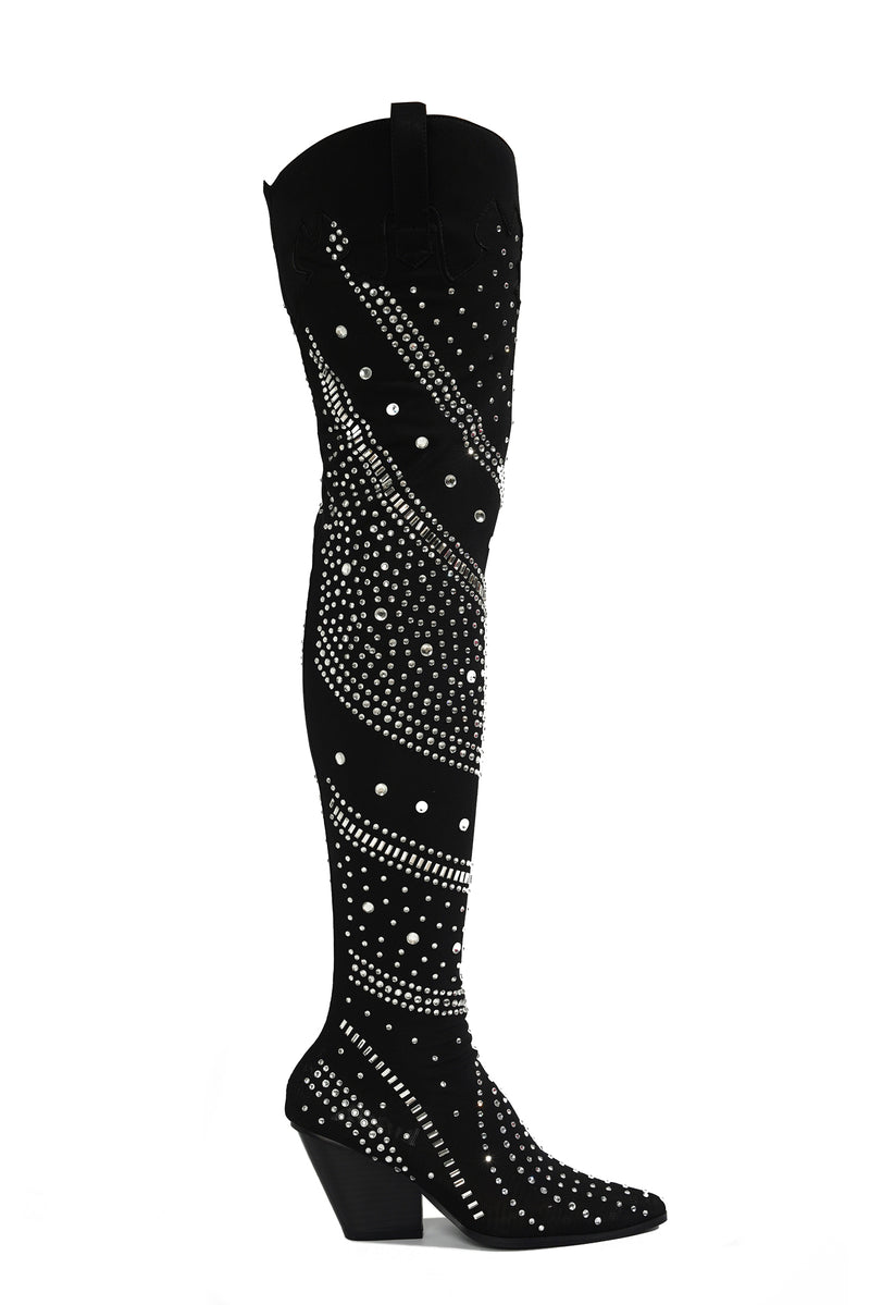 Cape Robbin Deky Round Toe Thigh High Sock Boots Black / 8