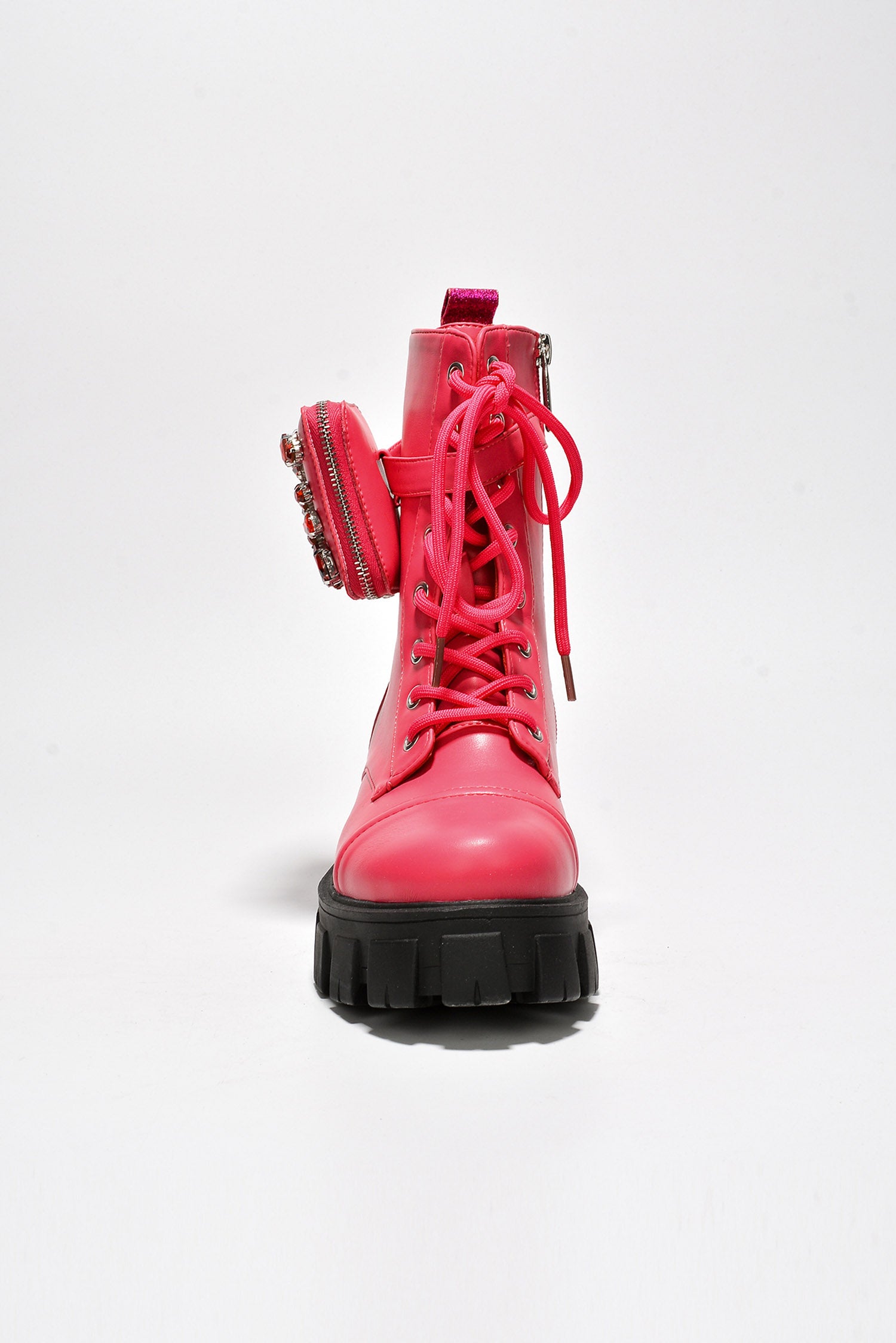 Cape Robbin Nemoya Gem-Studded Pouch Stylish Combat Boots Pink / 9